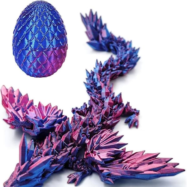 3D-printet Vinget Flygende Drage, Drageegg Sett Arrangement Figur (Silke Rød & Blå + Drageegg)