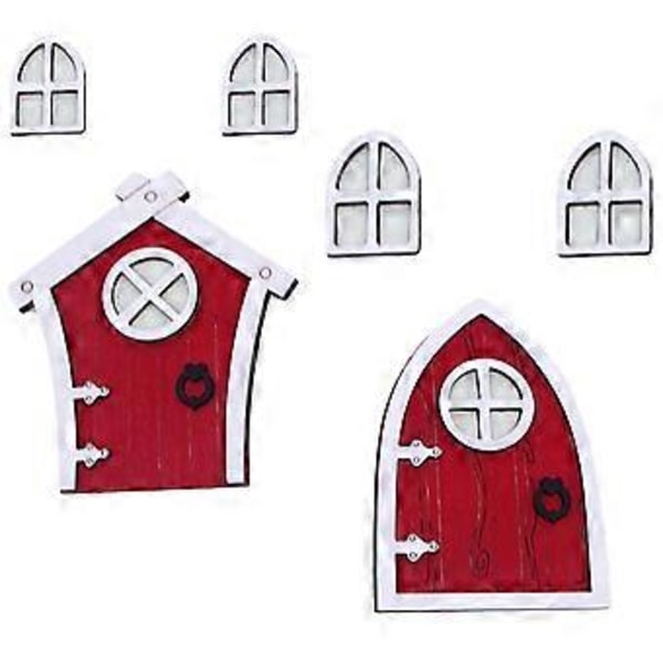 2 Set Utomhusdekor Fédörr Väggtomte Fönsterdörr Miniatyr Fédörrmodell Trä Fédörr