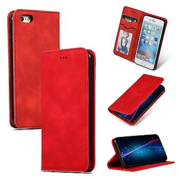 Retro Læderetui med Hudfornemmelse til iPhone 6S Plus & 6 Plus Red