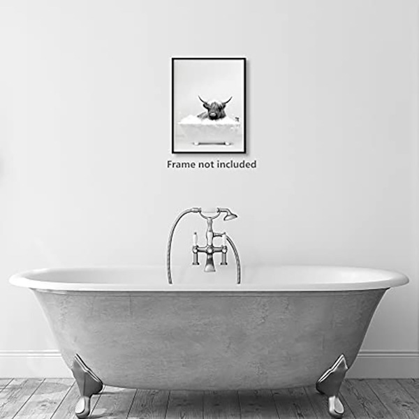 Søt svart-hvitt langhornet ku lerret maleri plakat bad
