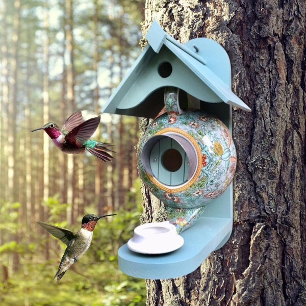 Farmhouse Teapot Nest Fågelmatare, Färgglada Kolibrimatare för Utomhusupphängning - Vilda Fågelmatare