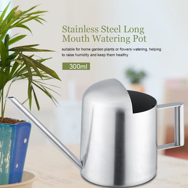 300ML rustfritt stål vannkanne hjem hage plen plante semi-åpen lang moderne mønster potte tut sprinkler for planter uteplasser hager innendørs kontor