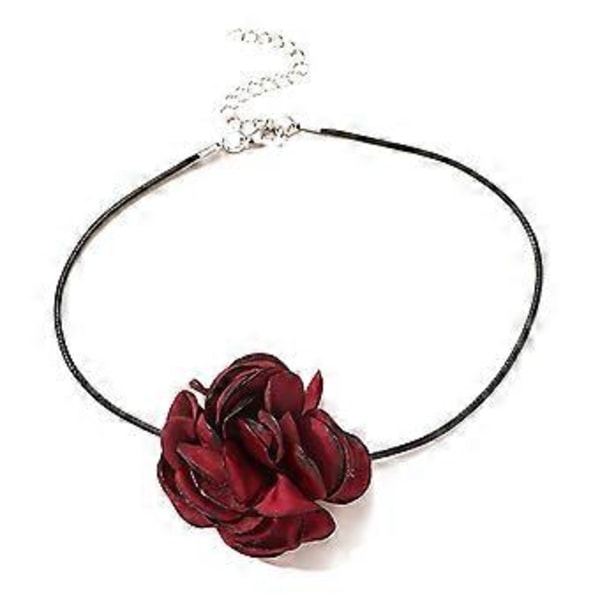 Tyylikäs poltetun reunan kukka choker kaulakoru naisille romanttinen kukka choker solisluu juhla banketti kaulakoru korulahja Claret Claret