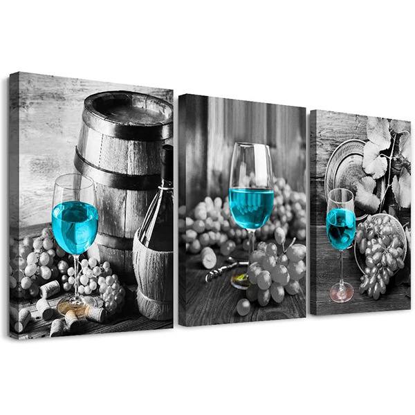 3-delt sett, elegante soveromsett med vinglass, hengende maleri Ki