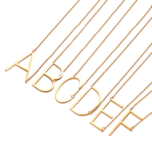 Damhalsband med sidoblocksformad första bokstav, rostfritt stål engelsk bokstav halsband, guld, R R