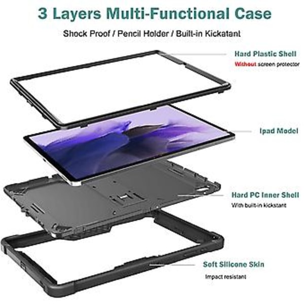 Silikone + PC Cover til Galaxy Tab S7 FE (Rød + Sort) Black