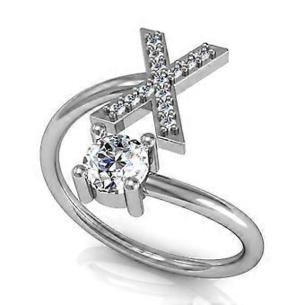 Justerbar ring med initial för kvinnor och flickor med inlagd kristall X
