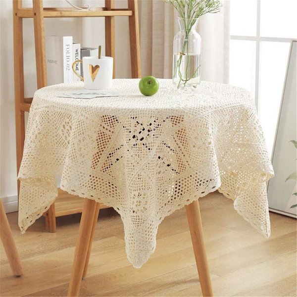 Beige - Vintage firkantet blondedug til bryllup, hjem og par
