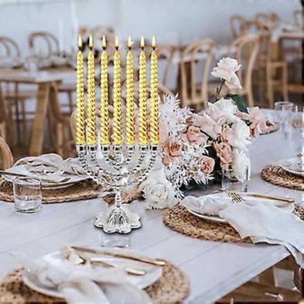Hanukkah Menorah Metall Ljushållare Tealight Hållare 7 Grenar Ljusstake för Middagsbjudningar Dekorationer Heminredning Höjd 17cm (Silverfärgad) Silvery
