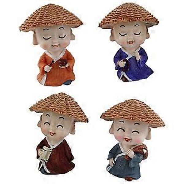 1 Set med 4 st Harts Buddhas Ornament Små Munkar Figurin Buddha Statyer