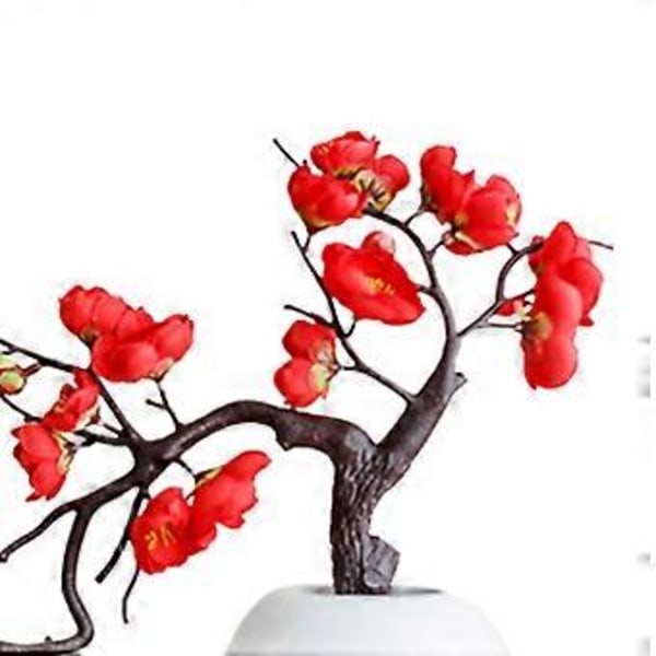 Plommonblom & Persikoblom Simulation Grenar, Magnolia Bonsai för Vardagsrum & Studierum Dekoration, Böjd Plommonpulver