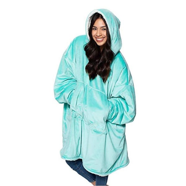 Oversized Flanell Sherpa Wearable Blanket, Sett på Shark Tank Hoodies Blanket, One Size Fits All. Lake Blå.