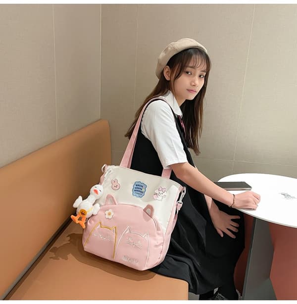 Student Enkel Axel Crossbody Väska, Stor Kapacitet - Rosa