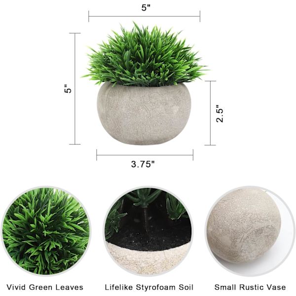2 kunstige planter for å dekorere bad og hjemmekontorer, små kunstige planter for innendørsdekorasjon (potteplanter)