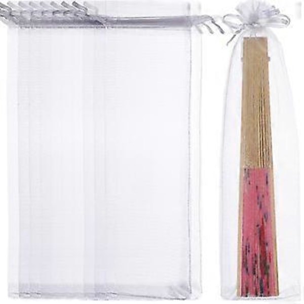 50 stk. Organza pose med snøre til folde vifte, fest, bryllup, gaveposer (Hvid)