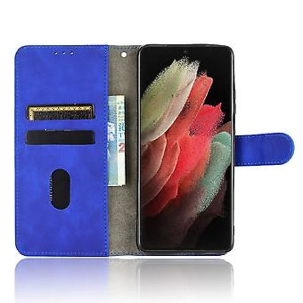 PU-fodral med skinnkänsla för Samsung Galaxy S21 Ultra 5G Blue