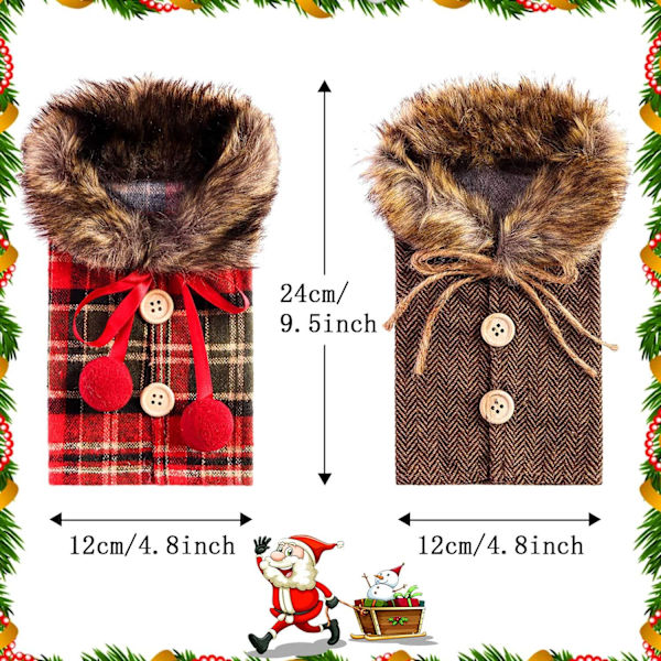 Jultomte-set för vinflaskor, 2-delat set med vinflaskor, juldekoration