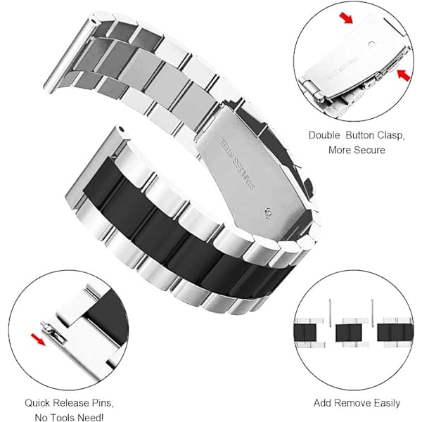 20mm hihnat Samsung Gear S2/Gear Sportille, 2-pakkaus Ruostumatonta terästä