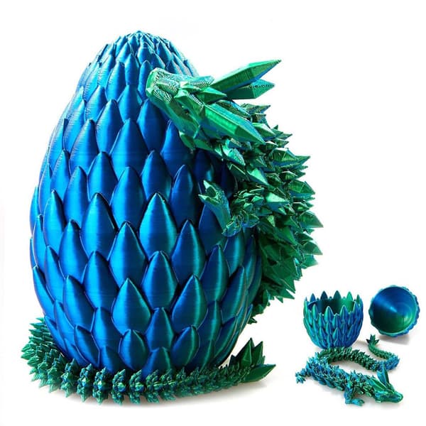 3D-printad bevingad flygande drake, drakägg set arrangemang figurin (Silk Blå Grön + Drakägg)
