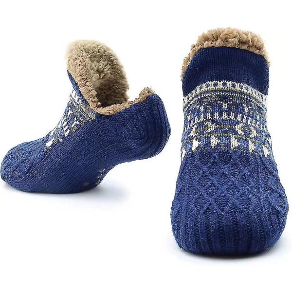 Tofflor Strumpor För Män & Kvinnor Fluffiga Tofflor Strumpor Med Halkskydd Fleece.S.BLÅ