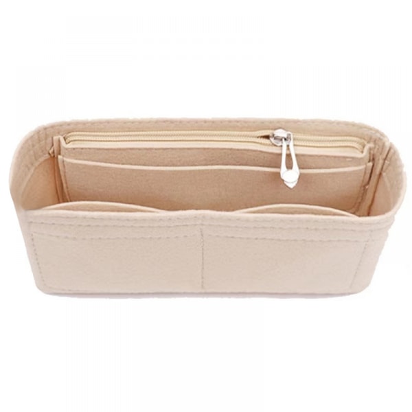 M Beige Multi-Pocket Damväskor Slip-Pocket Filt Tygväska