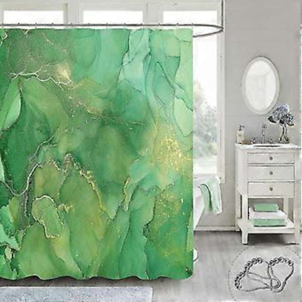 Grønt bruseforhæng, abstrakt marmorstof bruseforhæng til badeværelse, moderne ombre akvarel blæk kunst bruseforhæng sæt med kroge, 183 x 183 cm