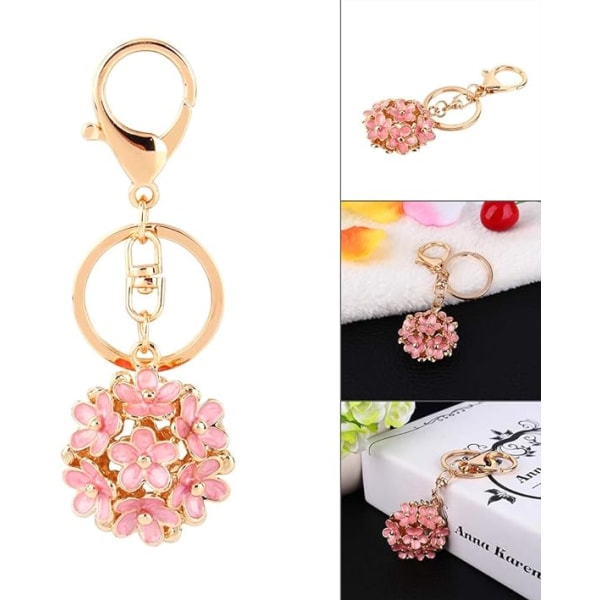1 st söt strassblomma nyckelring med rosa kristallhänge, Co