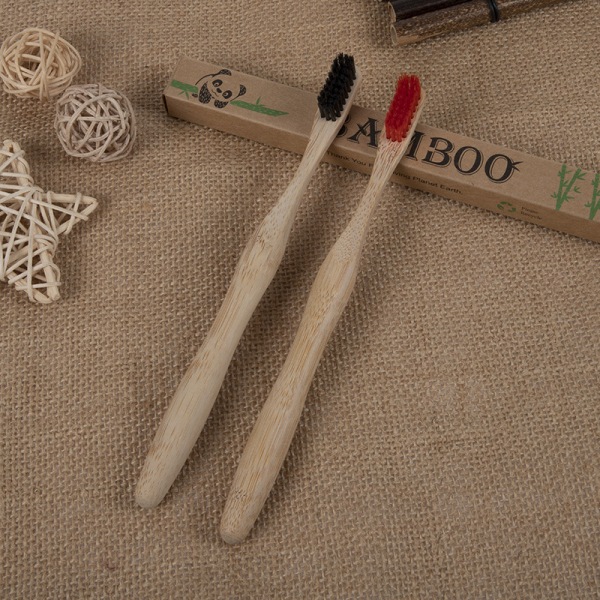 Sæt med 2 stk bambus tandbørster, blød tandbørste, naturlig og øko