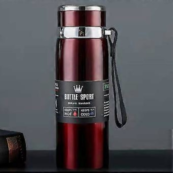 Bärbara Termosflaskor med 1000ml Kapacitet Isolerad Mugg Rostfritt Stål Vattenflaskor Dryck Håll Mugg Röd Red