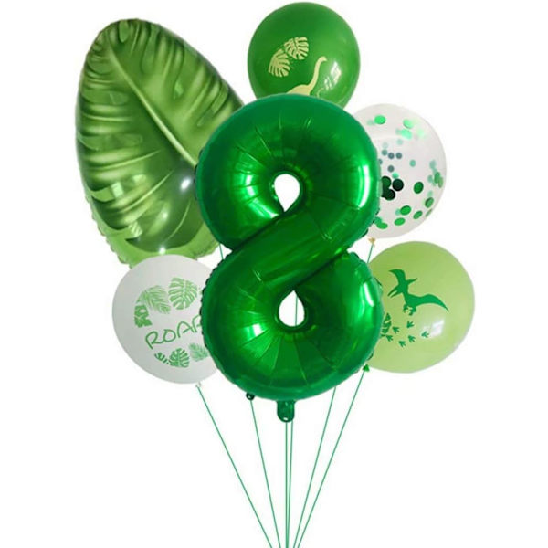 Dino 8 år fødselsdag balloner, børnefødselsdag dekoration 8.