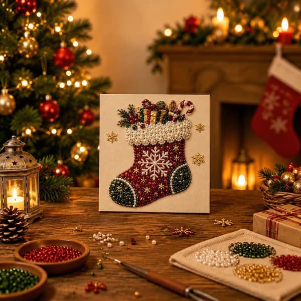 Juleperle- og diamantmalingssæt, DIY-sæt med perlekunst til voksne — Julestrømpe Christmas Stocking‌