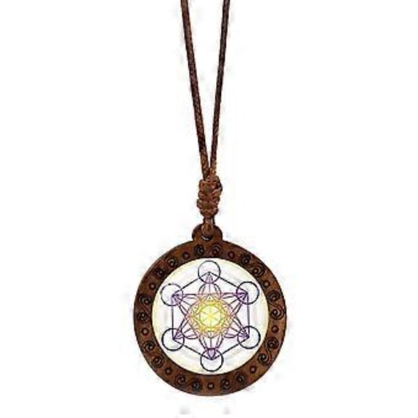 Tyylikäs puinen Metatronin kuutio kaulakoru pyhä geometria heksagrammi ja Sri Yantra amuletti kaulaketju säädettävä pituus choker 9