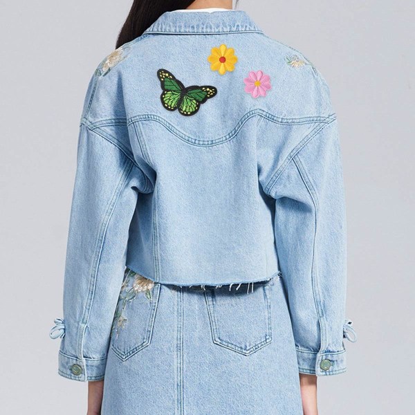 16 stk. Blomsterbroderi Applikation Applikation Sy-på Patches Butterf