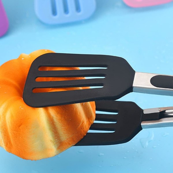 Silikonkökstång, rostfria handtag, skållningsskyddad grillklämma brödstek, infällbart hänglås