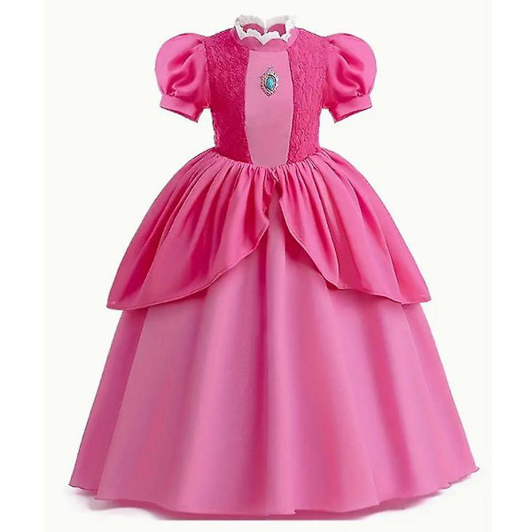 Pink prinsessekjole - Halloween børnetøj, pufærmer ekstra lang pige hornformet performancekjole.150cm.