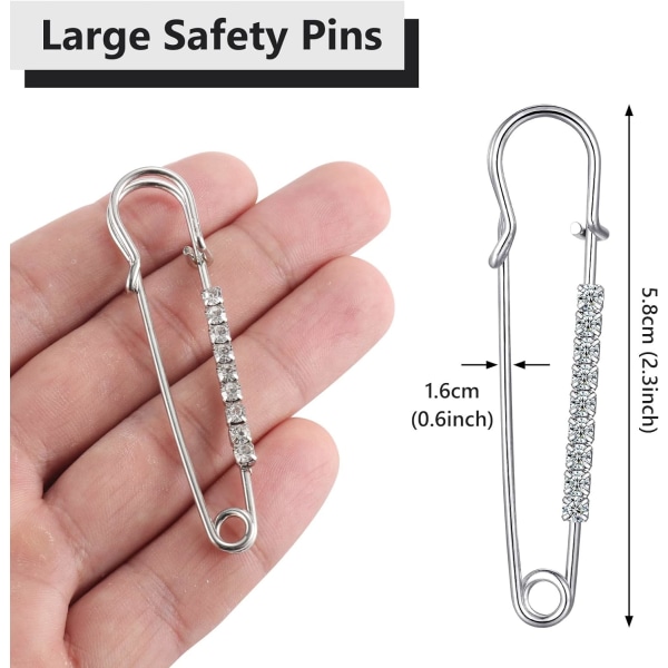 10 Safety Pins inlaid with White Rhinestones 6.5x1.8cm - Personal