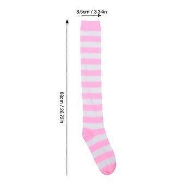 1 Par Cosplay Sexede Strømper Stribede Over Knæhøje Sokker Lange Sokker til Kvinder Piger Fri Størrelse (Hvid og Pink)