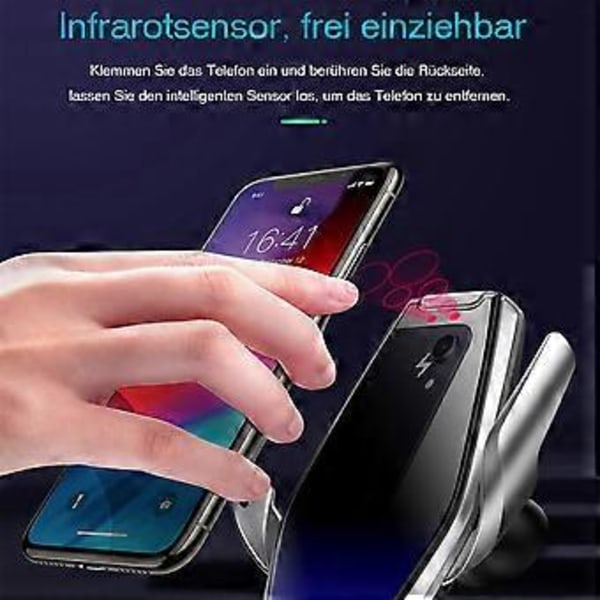 Sky silver Trådløs Billader, 15W Hurtiglading Bilfeste Lader Auto-Klemme Luftventil Telefonholder Kompatibel med iPhone 11Pro/Max/XR/11/X/8, Sa