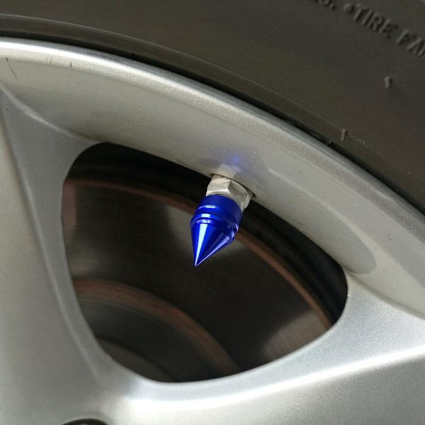 5 blå koniska bil- och cykelventilskydd, aluminiumlegering