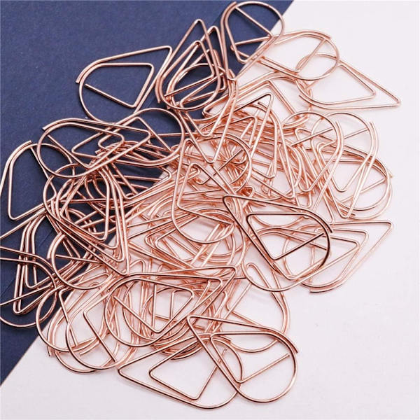 50 stk. rosegold papirclips, vanddråbeformede papirclips i metal