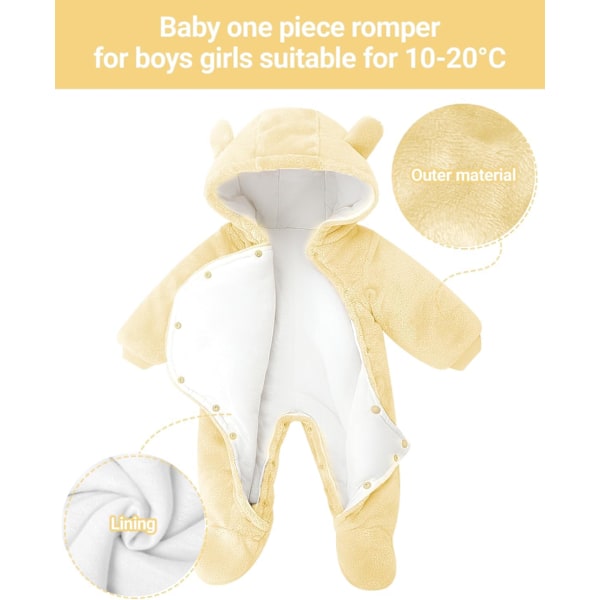 Babyhuvtröja i ull, snöjacka, tecknad jumpsuit, höst- och vinterkläder, gul, 9-12 månader