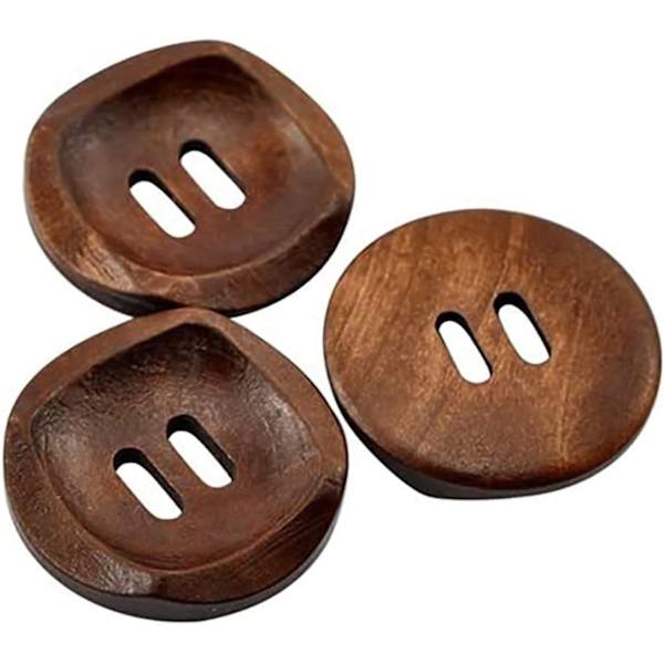 25 Runde Brune Tretre Knapper 30mm med 2 Hull (30mm-25Pcs)