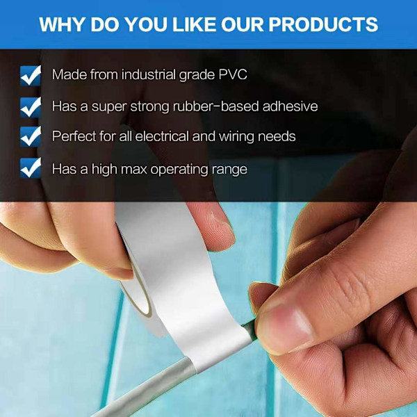 3 stk. Hvid Elektrisk Tape, Premium Hvid Vandfast Tape, 0.59i