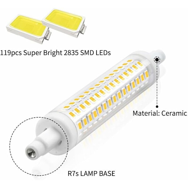 R7S LED Pære 118mm Dæmpbar, 10W Ækvivalent Halogen Pære 100W, Var
