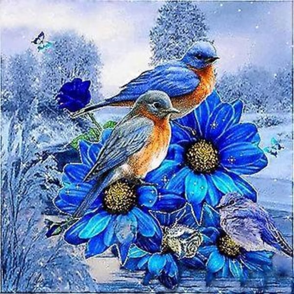 5D DIY Timanttimaalaus Täysi Sarja - Siniset Linnut/30 * 40cm, Maalaus Kirjonta Ristipisto Timantti Ommel Numeroilla Lapsille Aikuisille Seinätaide Lahjat Dec