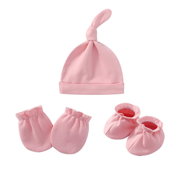 Nyfødt bomuldshat Nyfødt babyhue, bjørneører og elastisk sløjfe babyrosa