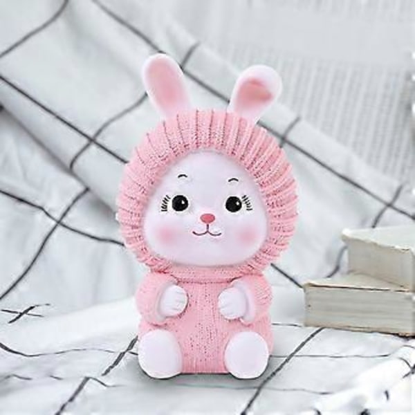Kaninstatue Dekorativ Figur Spargris Samling Bordplate Ornament Dyreskulptur for Midtpunkt Soverom Hjemmeinnredning (Rosa) Pink