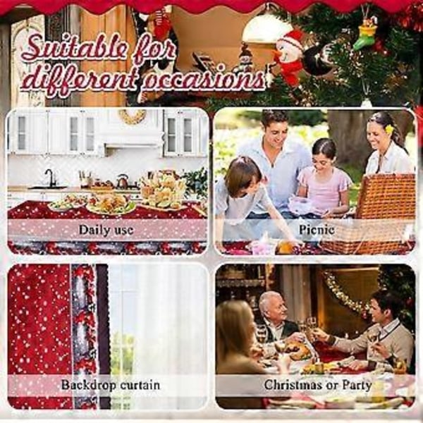 Julduk 180x150cm Rektangulär Röd Tvättbar Bordsduk för Matbord Jul