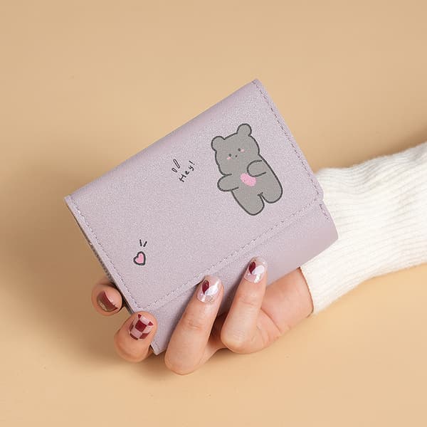 Trifold Snap Wallet Dame Kort Studerende Multi Kort Kortholder Pung - Lilla