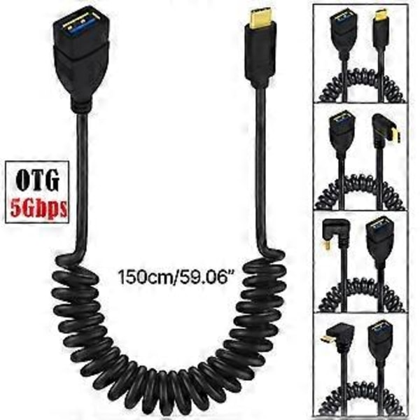 Guldpläterad Teleskopisk Spiral USB A till Typ C OTG Datakabel Snabb Laddningssladd för Extern Hårddisk C